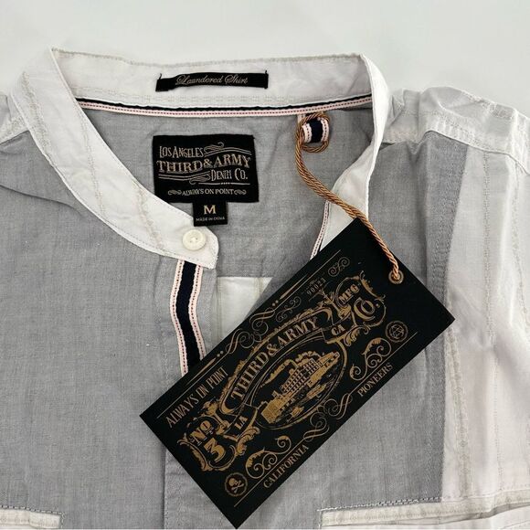 Third and Army Deadstock Collared White Striped Grey Shirt NWT Medium - Picture 3 of 8